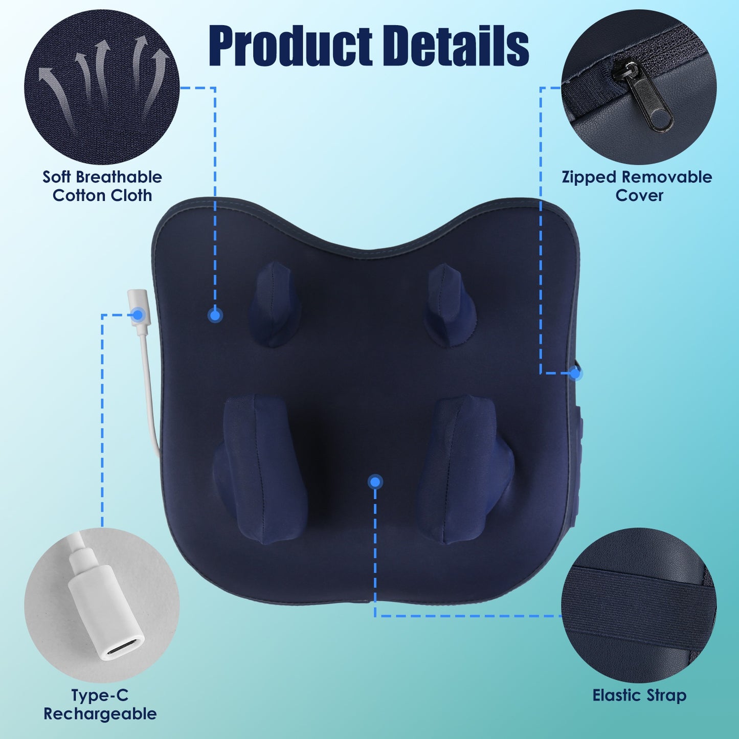 Cordless Shiatsu Neck & Shoulder Massager with Heat – 4D Deep Tissue Kneading Pillow
