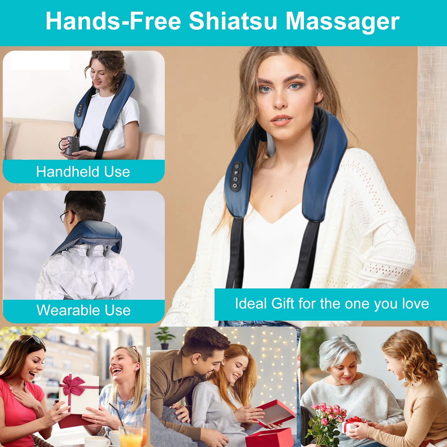 Shiatsu Neck & Shoulder Massager Pillow with Heat – Electric Deep Tissue Pain Relief