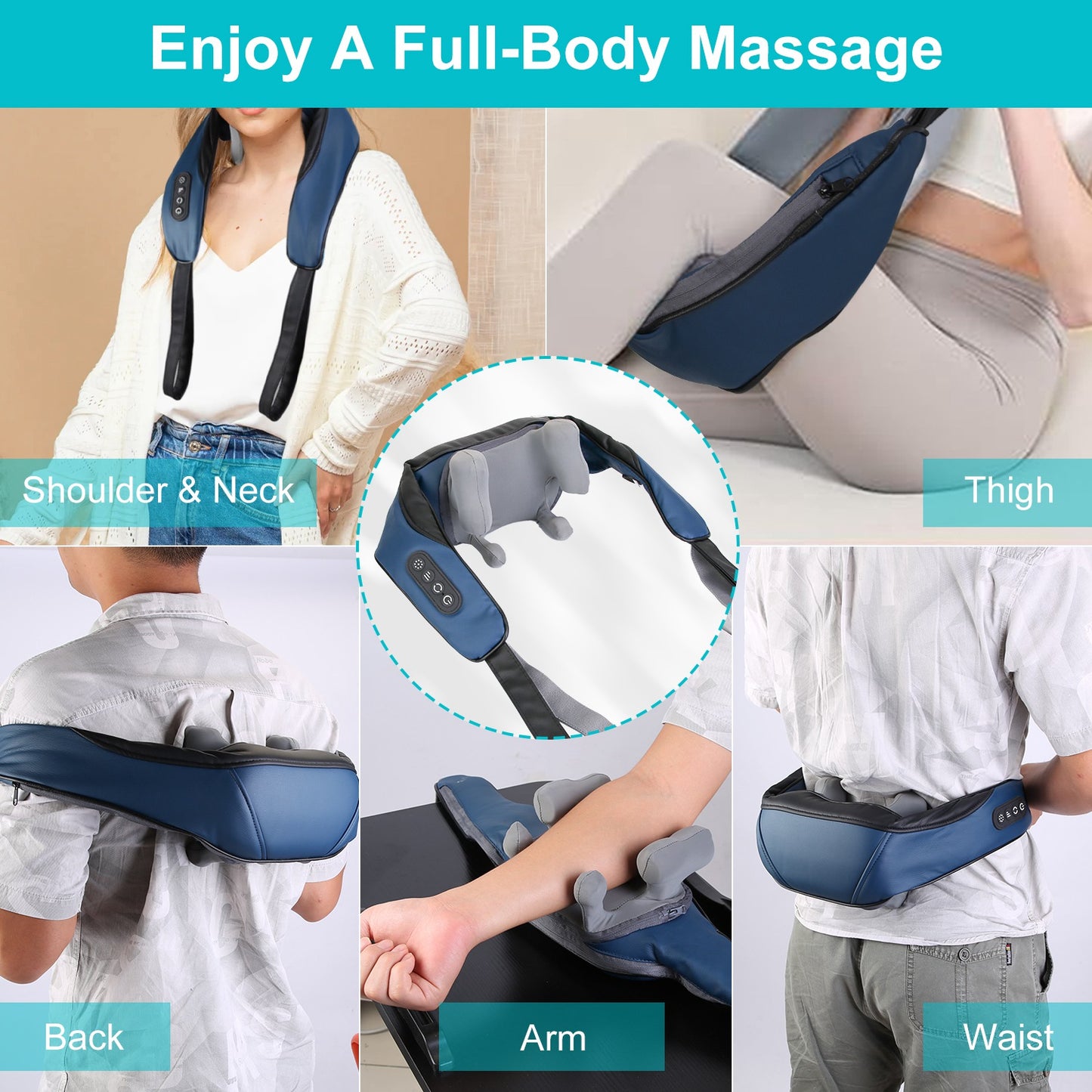 Shiatsu Neck & Shoulder Massager Pillow with Heat – Electric Deep Tissue Pain Relief
