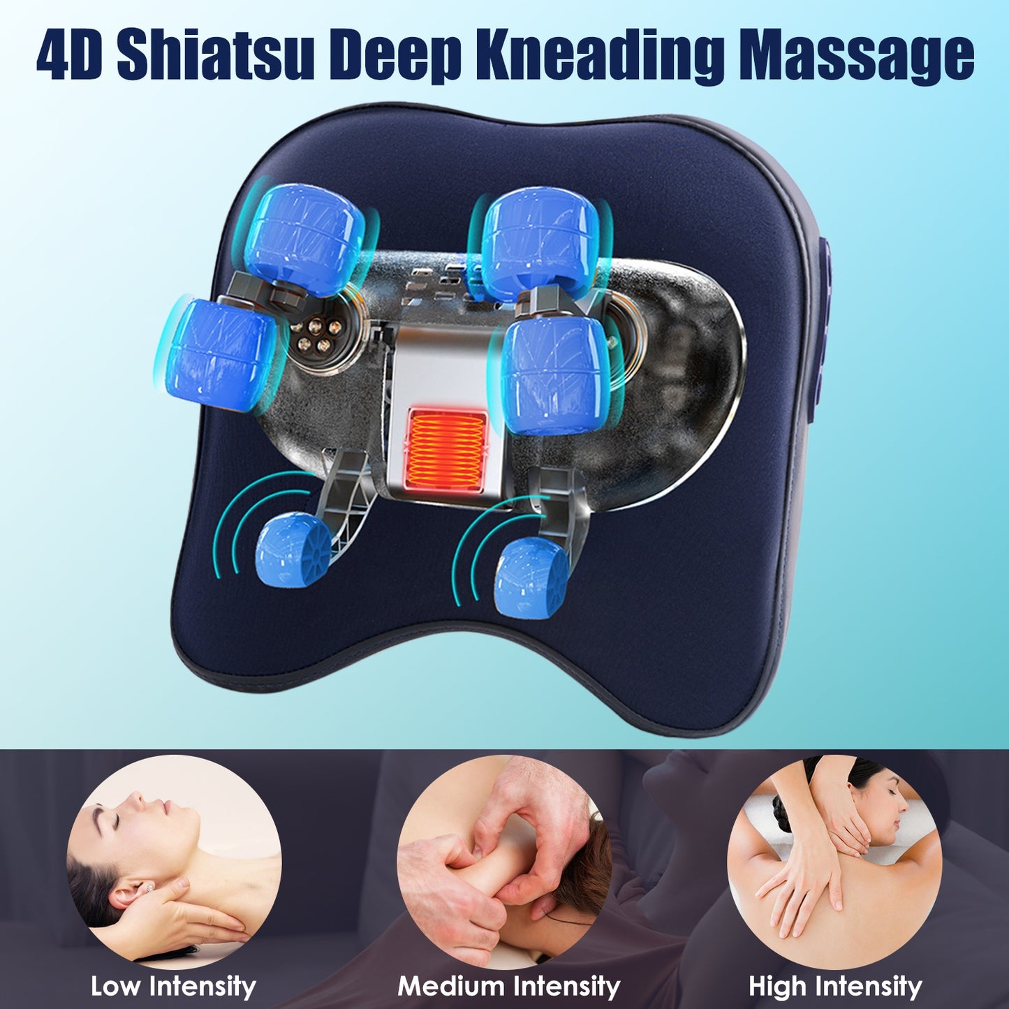 Cordless Shiatsu Neck & Shoulder Massager with Heat – 4D Deep Tissue Kneading Pillow